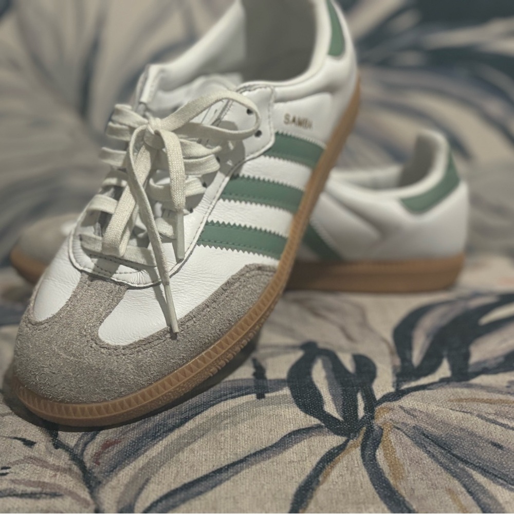 White and Green Samba Sneakers